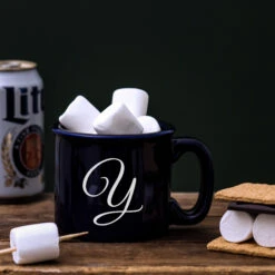Monogrammed Campfire Coffee Mug, Cobalt, Etched Coffee Mug