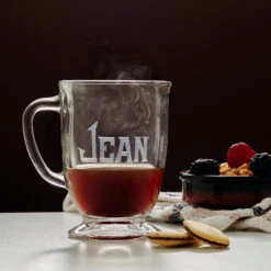 Monogrammed Glass Coffee Mug, 16oz Java